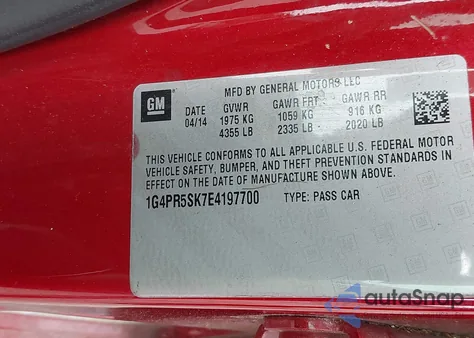 2014 Buick Verano Convenience Group z USA, uszkodzony, nr VIN 1G4PR5SK7E4197700